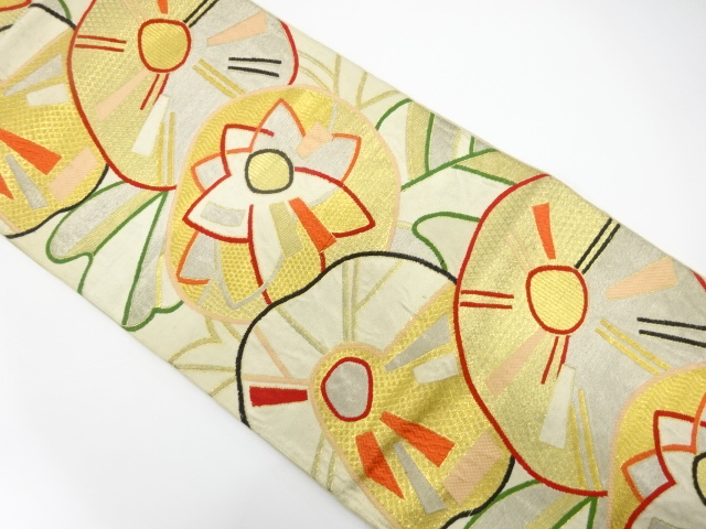 JAPANESE KIMONO / ANTIQUE FUKURO OBI / SILK / WOVEN ABSTRACT FLOWERS